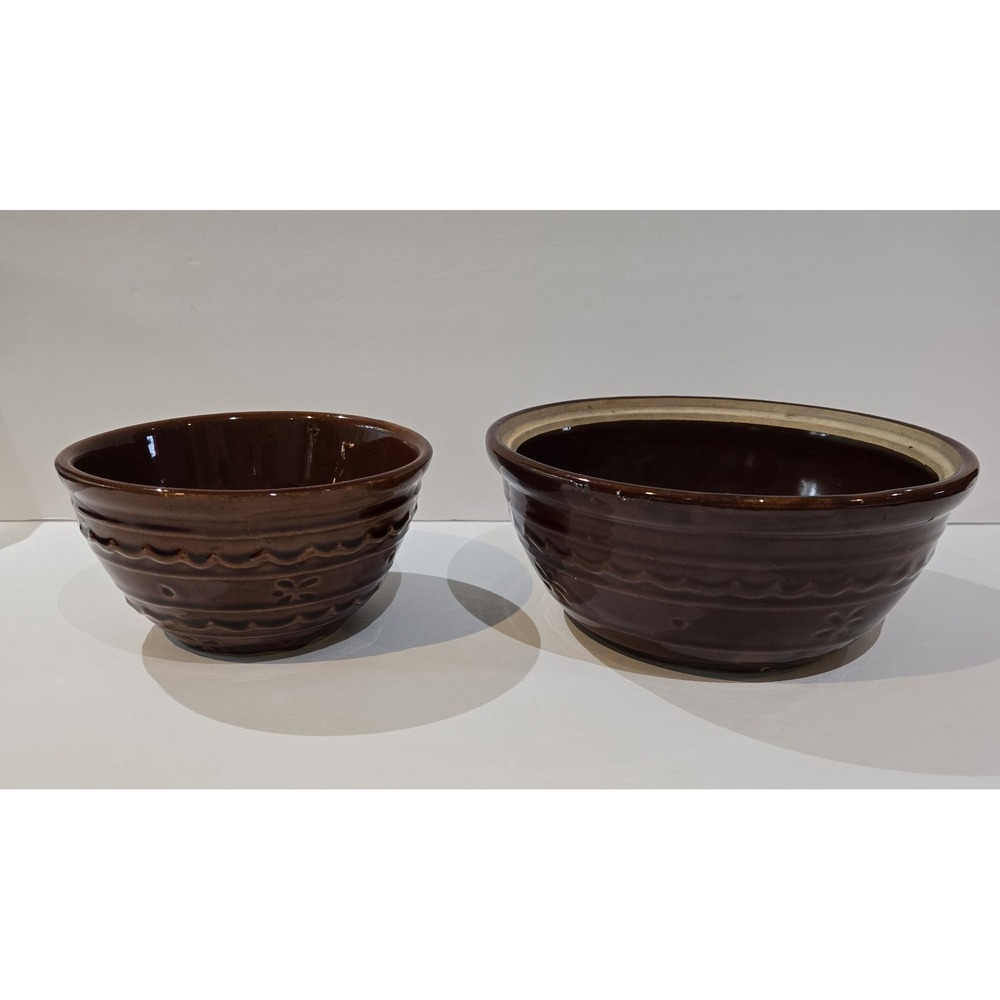 Marcrest Daisy Dot Brown Stoneware 8.5" Bean Pot NO Lid & 6" Bowl Vintage